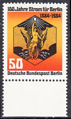 BERLIN 1984 Michel-Nummer 720 postfrisch EINZELMARKE RAND unten - 100 Jahre Strom für Berlin