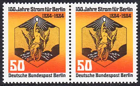 BERLIN 1984 Michel-Nummer 720 postfrisch horiz.PAAR - 100 Jahre Strom für Berlin