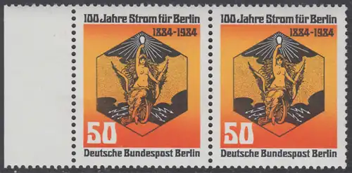 BERLIN 1984 Michel-Nummer 720 postfrisch horiz.PAAR RAND links - 100 Jahre Strom für Berlin