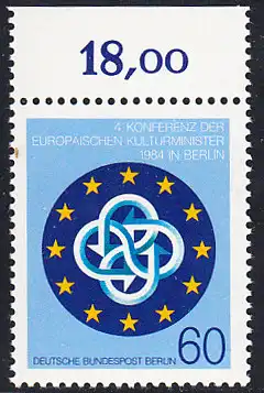BERLIN 1984 Michel-Nummer 721 postfrisch EINZELMARKE RAND oben (c) - Konferenz der Europäischen Kulturminister, Berlin