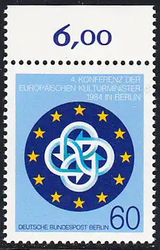 BERLIN 1984 Michel-Nummer 721 postfrisch EINZELMARKE RAND oben (a) - Konferenz der Europäischen Kulturminister, Berlin