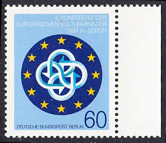 BERLIN 1984 Michel-Nummer 721 postfrisch EINZELMARKE RAND rechts - Konferenz der Europäischen Kulturminister, Berlin