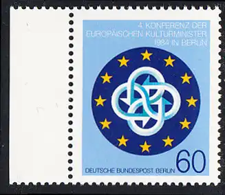 BERLIN 1984 Michel-Nummer 721 postfrisch EINZELMARKE RAND links - Konferenz der Europäischen Kulturminister, Berlin