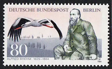 BERLIN 1984 Michel-Nummer 722 postfrisch EINZELMARKE - Alfred Edmund Brehm, Zoologe