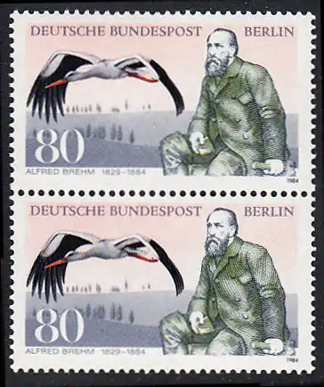 BERLIN 1984 Michel-Nummer 722 postfrisch vert.PAAR - Alfred Edmund Brehm, Zoologe