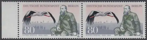 BERLIN 1984 Michel-Nummer 722 postfrisch horiz.PAAR RAND links - Alfred Edmund Brehm, Zoologe