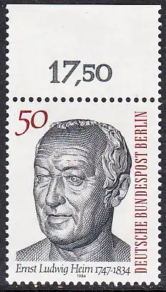 BERLIN 1984 Michel-Nummer 723 postfrisch EINZELMARKE RAND oben (c) - Dr. Ernst Ludwig Heim, Arzt