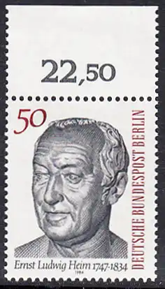 BERLIN 1984 Michel-Nummer 723 postfrisch EINZELMARKE RAND oben (e) - Dr. Ernst Ludwig Heim, Arzt