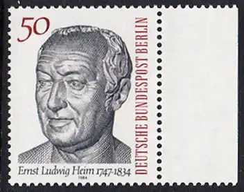 BERLIN 1984 Michel-Nummer 723 postfrisch EINZELMARKE RAND rechts - Dr. Ernst Ludwig Heim, Arzt