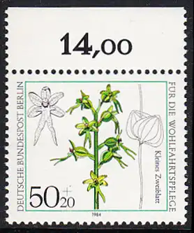 BERLIN 1984 Michel-Nummer 724 postfrisch EINZELMARKE RAND oben (a) - Orchideen: Kleines Zweiblatt