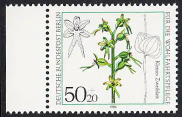 BERLIN 1984 Michel-Nummer 724 postfrisch EINZELMARKE RAND links - Orchideen: Kleines Zweiblatt