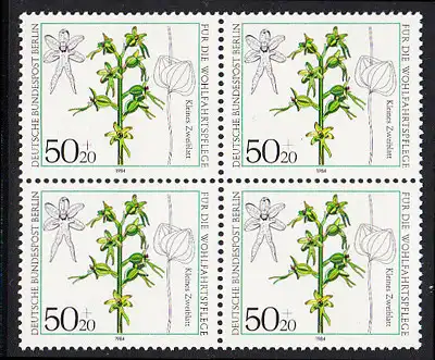 BERLIN 1984 Michel-Nummer 724 postfrisch BLOCK - Orchideen: Kleines Zweiblatt