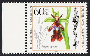 BERLIN 1984 Michel-Nummer 725 postfrisch EINZELMARKE RAND links - Orchideen: Fliegenragwurz