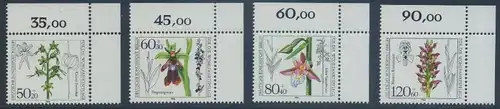 BERLIN 1984 Michel-Nummer 724-727 postfrisch SATZ(4) EINZELMARKEN ECKRÄNDER oben rechts - Orchideen