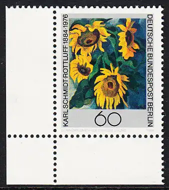 BERLIN 1984 Michel-Nummer 728 postfrisch EINZELMARKE ECKRAND unten links - Karl Schmidt-Rottluff, Maler und Grafiker