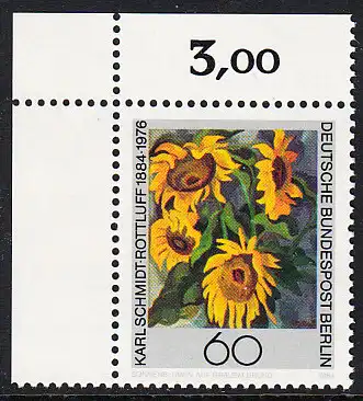 BERLIN 1984 Michel-Nummer 728 postfrisch EINZELMARKE ECKRAND oben links - Karl Schmidt-Rottluff, Maler und Grafiker
