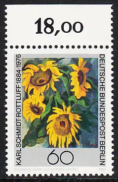 BERLIN 1984 Michel-Nummer 728 postfrisch EINZELMARKE RAND oben (c) - Karl Schmidt-Rottluff, Maler und Grafiker