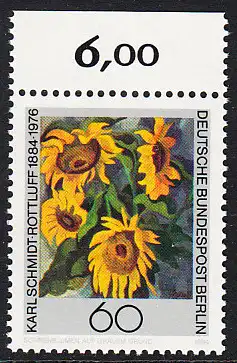 BERLIN 1984 Michel-Nummer 728 postfrisch EINZELMARKE RAND oben (a) - Karl Schmidt-Rottluff, Maler und Grafiker