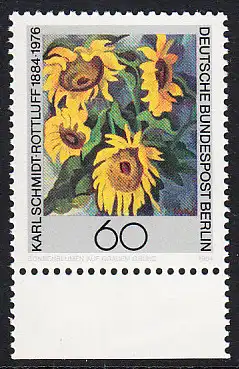 BERLIN 1984 Michel-Nummer 728 postfrisch EINZELMARKE RAND unten - Karl Schmidt-Rottluff, Maler und Grafiker