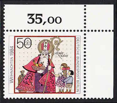 BERLIN 1984 Michel-Nummer 729 postfrisch EINZELMARKE ECKRAND oben rechts - Weihnachten