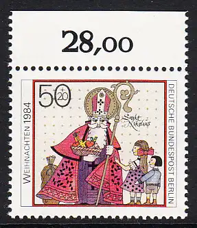 BERLIN 1984 Michel-Nummer 729 postfrisch EINZELMARKE RAND oben (c) - Weihnachten