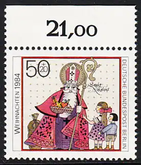 BERLIN 1984 Michel-Nummer 729 postfrisch EINZELMARKE RAND oben (b) - Weihnachten