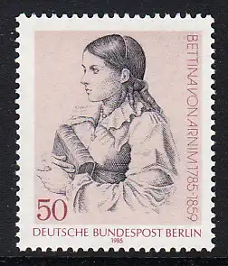 BERLIN 1985 Michel-Nummer 730 postfrisch EINZELMARKE - Bettina von Arnim, Schriftstellerin