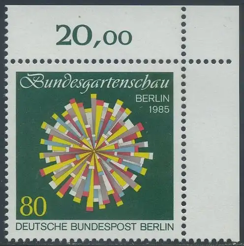BERLIN 1985 Michel-Nummer 734 postfrisch EINZELMARKE ECKRAND oben rechts - Bundesgartenschau, Berlin