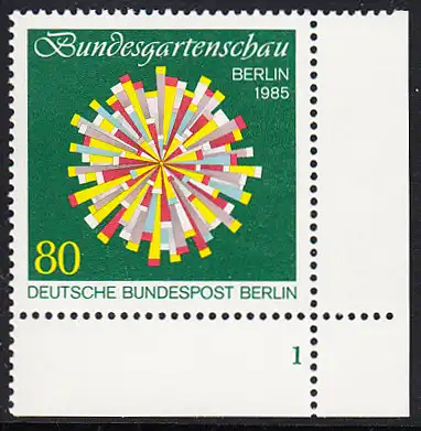 BERLIN 1985 Michel-Nummer 734 postfrisch EINZELMARKE ECKRAND unten rechts (FN/a) - Bundesgartenschau, Berlin