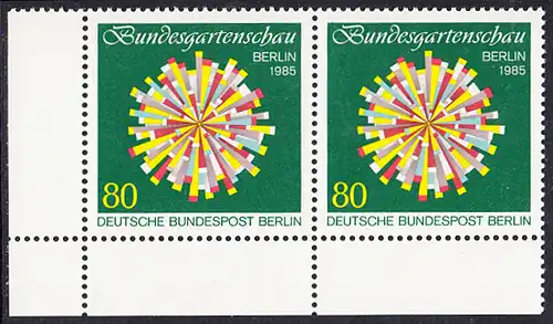 BERLIN 1985 Michel-Nummer 734 postfrisch horiz.PAAR ECKRAND unten links - Bundesgartenschau, Berlin