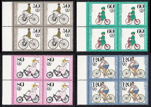 BERLIN 1985 Michel-Nummer 735-738 postfrisch SATZ(4) BLÖCKE RÄNDER links - Historische Fahrräder