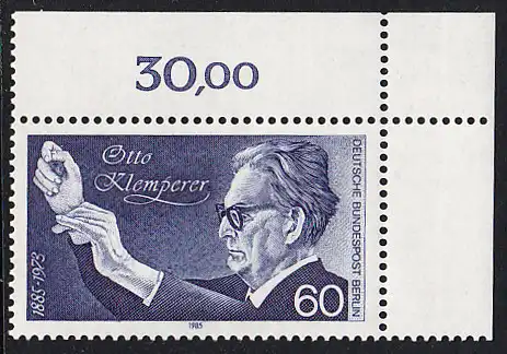 BERLIN 1985 Michel-Nummer 739 postfrisch EINZELMARKE ECKRAND oben rechts - Otto Klemperer, Dirigent