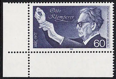 BERLIN 1985 Michel-Nummer 739 postfrisch EINZELMARKE ECKRAND unten links - Otto Klemperer, Dirigent