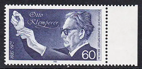 BERLIN 1985 Michel-Nummer 739 postfrisch EINZELMARKE RAND rechts (c) - Otto Klemperer, Dirigent
