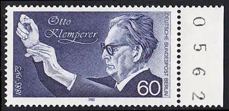 BERLIN 1985 Michel-Nummer 739 postfrisch EINZELMARKE RAND rechts (a) - Otto Klemperer, Dirigent
