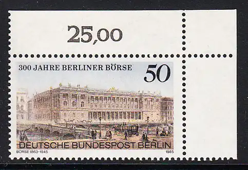 BERLIN 1985 Michel-Nummer 740 postfrisch EINZELMARKE ECKRAND oben rechts - Berliner Börse