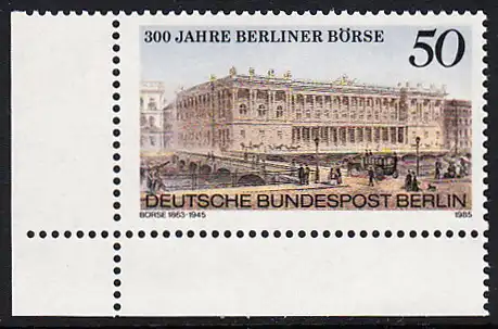 BERLIN 1985 Michel-Nummer 740 postfrisch EINZELMARKE ECKRAND unten links - Berliner Börse
