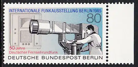 BERLIN 1985 Michel-Nummer 741 postfrisch EINZELMARKE RAND rechts - Internationale Funkausstellung (IFA), Berlin / 50 Jahre Deutscher Fernsehrundfunk