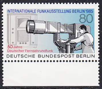 BERLIN 1985 Michel-Nummer 741 postfrisch EINZELMARKE RAND unten - Internationale Funkausstellung (IFA), Berlin / 50 Jahre Deutscher Fernsehrundfunk