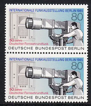 BERLIN 1985 Michel-Nummer 741 postfrisch vert.PAAR - Internationale Funkausstellung (IFA), Berlin / 50 Jahre Deutscher Fernsehrundfunk