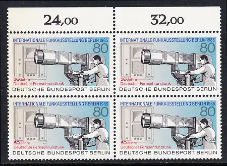 BERLIN 1985 Michel-Nummer 741 postfrisch BLOCK RÄNDER oben - Internationale Funkausstellung (IFA), Berlin / 50 Jahre Deutscher Fernsehrundfunk