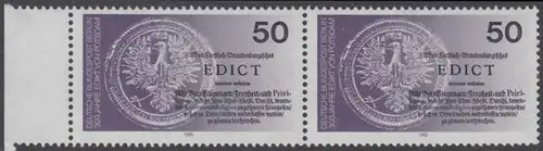 BERLIN 1985 Michel-Nummer 743 postfrisch horiz.PAAR RAND links - Edikt von Potsdam