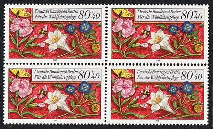 BERLIN 1985 Michel-Nummer 746 postfrisch BLOCK - Miniaturen: Streublumen, Beeren, Vögel und Insekten