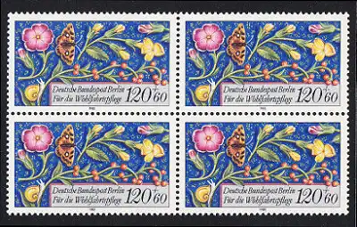 BERLIN 1985 Michel-Nummer 747 postfrisch BLOCK - Miniaturen: Streublumen, Beeren, Vögel und Insekten