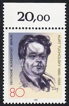 BERLIN 1985 Michel-Nummer 748 postfrisch EINZELMARKE RAND oben (a) - Kurt Tucholsky, Schriftsteller