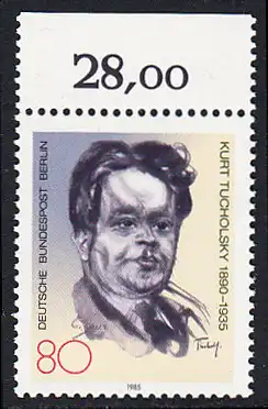 BERLIN 1985 Michel-Nummer 748 postfrisch EINZELMARKE RAND oben (c) - Kurt Tucholsky, Schriftsteller