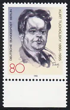 BERLIN 1985 Michel-Nummer 748 postfrisch EINZELMARKE RAND unten - Kurt Tucholsky, Schriftsteller