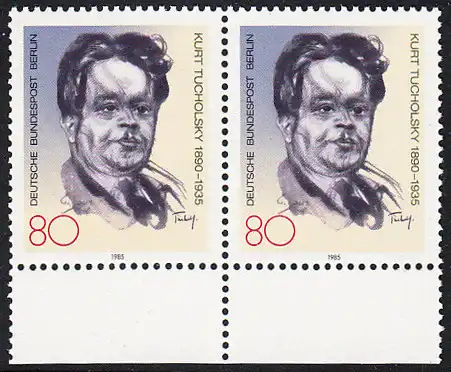 BERLIN 1985 Michel-Nummer 748 postfrisch horiz.PAAR RAND unten - Kurt Tucholsky, Schriftsteller