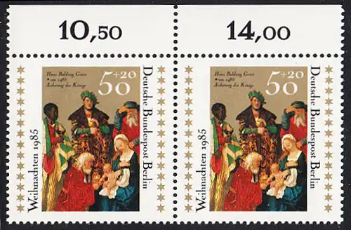 BERLIN 1985 Michel-Nummer 749 postfrisch horiz.PAAR RAND oben - Weihnachten