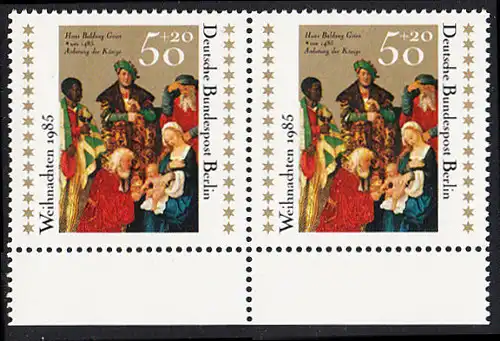 BERLIN 1985 Michel-Nummer 749 postfrisch horiz.PAAR RAND unten - Weihnachten